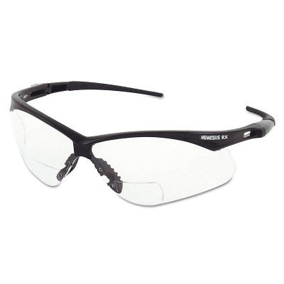 Ansell KleenGuard™ V60 Nemesis™ Rx Readers Prescription Safety Glasses, Clear, Polycarbonate Scratch-Resistant Lens, Black Frame/Temples, +2.0