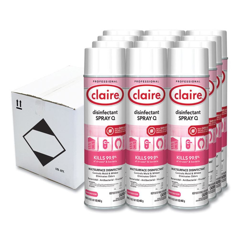 PLZ CORP Claire® 1001 Spray Q Disinfectant, Country Fresh Scent, 17 oz Aerosol Spray, Dozen