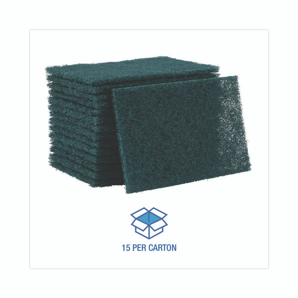 BOARDWALK 186 Heavy-Duty Scouring Pad, 6 x 9, Green, 15/Carton