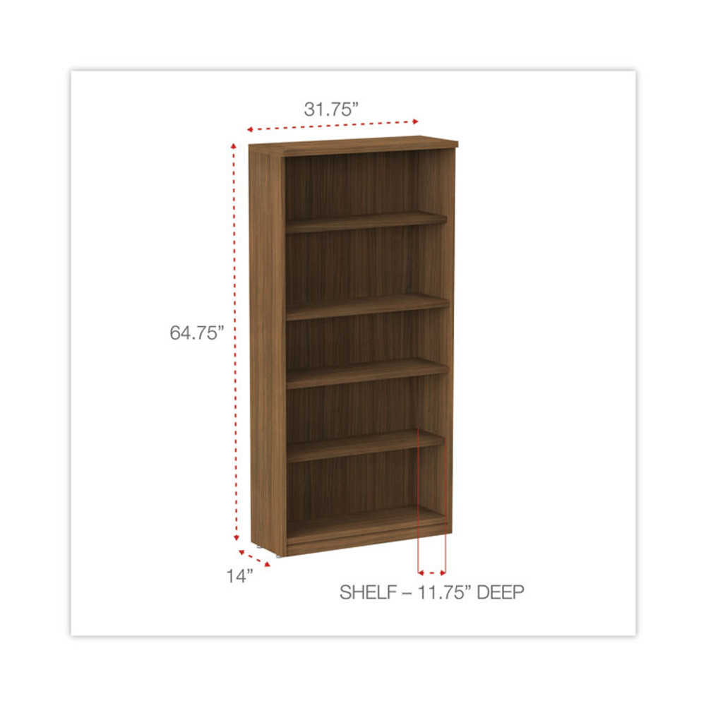 ALERA VA636632WA Alera Valencia Series Bookcase, Five-Shelf, 31.75w x 14d x 64.75h, Modern Walnut