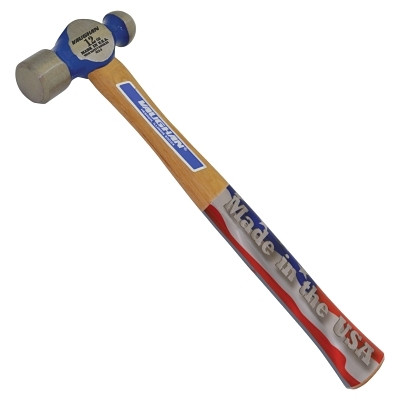 Vaughan® Commercial Ball Pein Hammer, Hickory Handle, 12 in, Forged Steel 12 oz Head