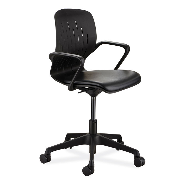SAFCO PRODUCTS 7013BL Shell Desk Chair, Supports Up to 275 lb, 17" to 20" Seat Height, Black Seat, Black Back, Black Base