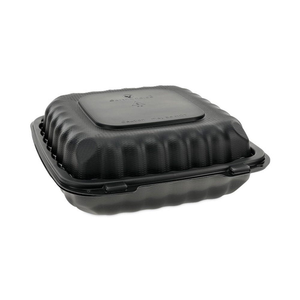 PACTIV EVERGREEN CORPORATION YCNB09030000 EarthChoice SmartLock Microwavable MFPP Hinged Lid Container, 3-Compartment, 9.33 x 8.88 x 3.1, Black, Plastic, 120/Carton