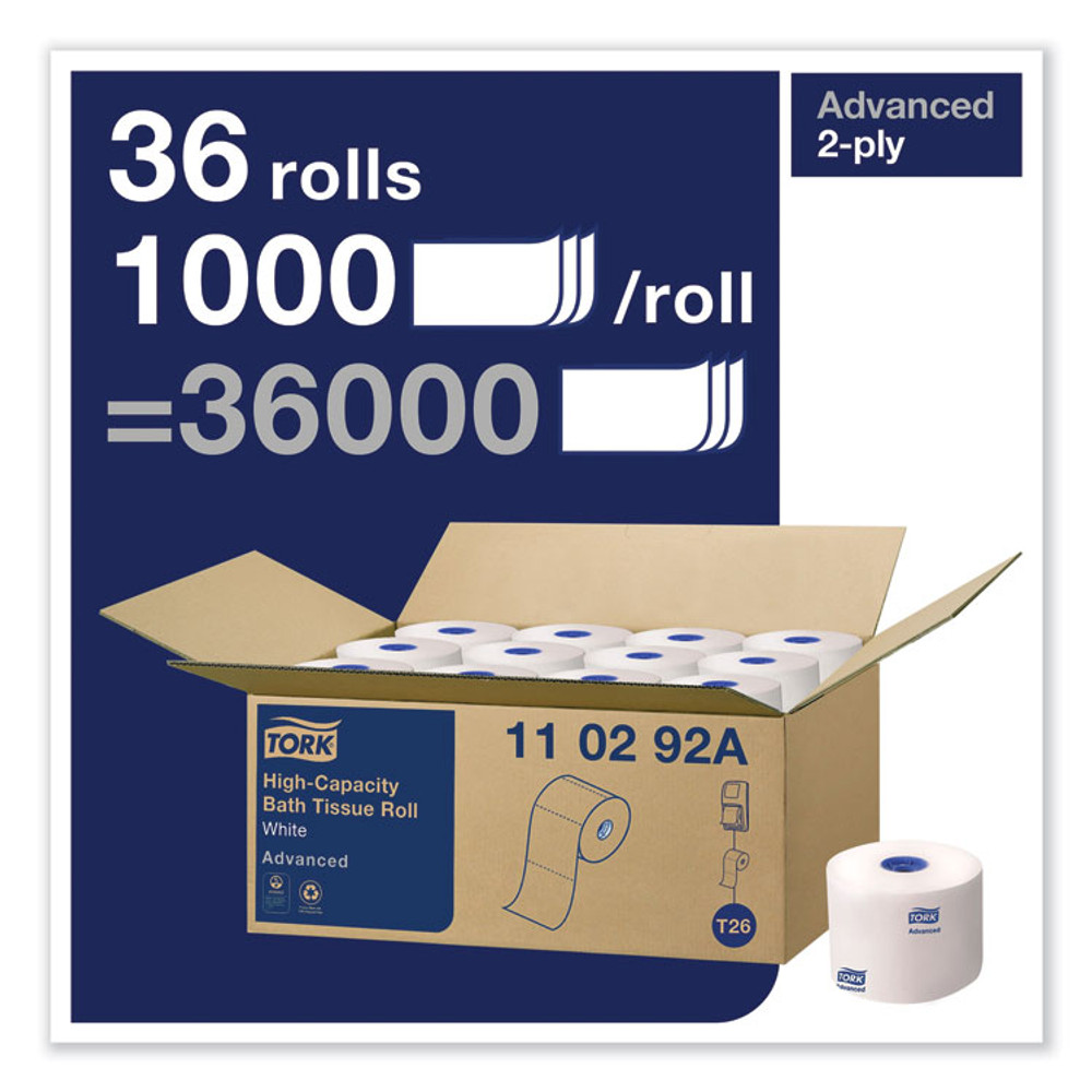 SCA TISSUE Tork® 110292A Advanced High Capacity Bath Tissue, Septic Safe, 2-Ply, White, 1,000 Sheets/Roll, 36 Rolls/Carton