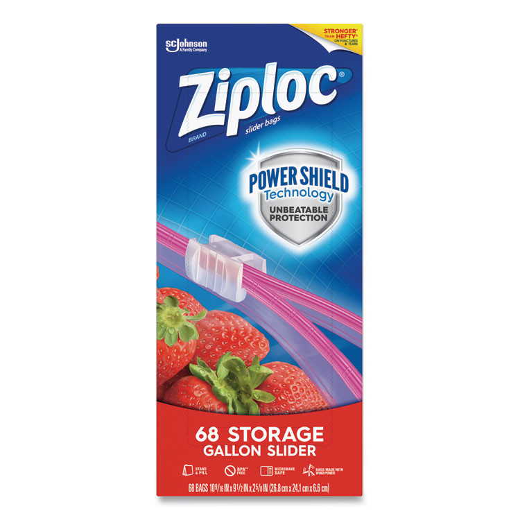 SC JOHNSON Ziploc® 316489 Slider Storage Bags, Gallon, 9.5" x 2.63" x 10.56", Clear, 9/Carton