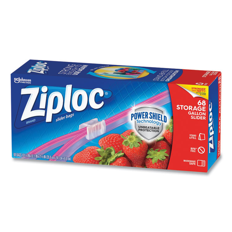 SC JOHNSON Ziploc® 316489 Slider Storage Bags, Gallon, 9.5" x 2.63" x 10.56", Clear, 9/Carton