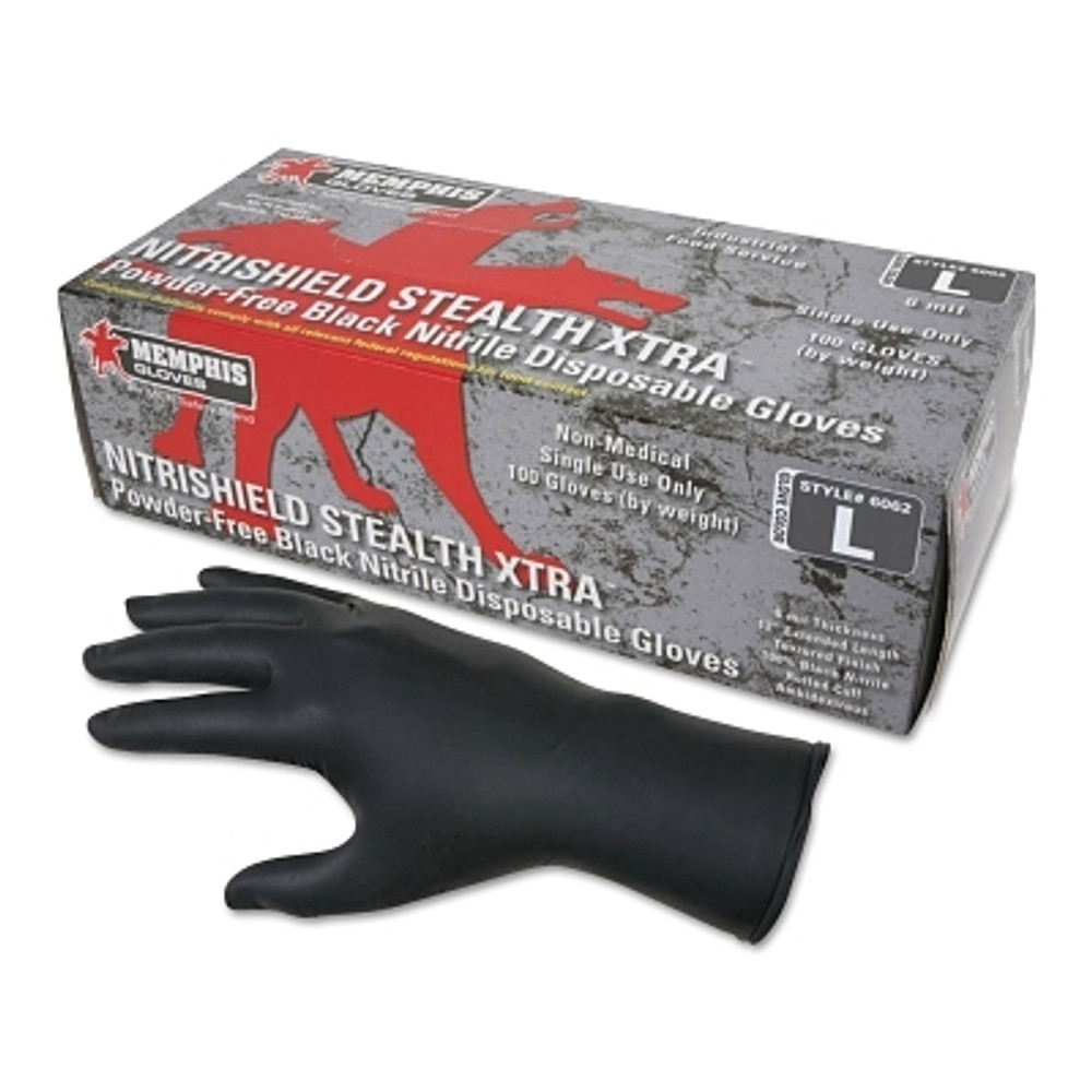 MCR Safety Nitrile Disposable Gloves, NitriShield Stealth Xtra™, Rolled Cuff, Unlined, Medium, Black, 6 mil Thick