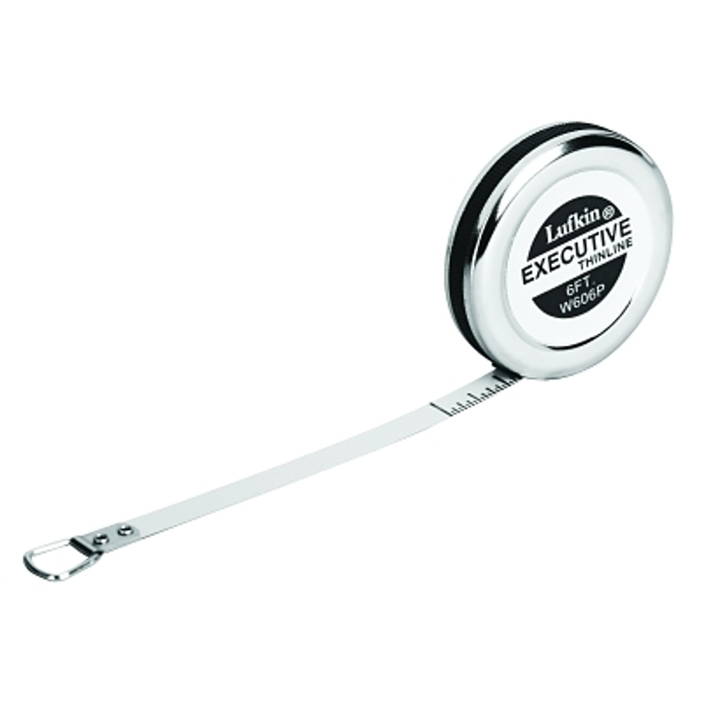 Apex Tool Group Crescent Lufkin® Executive® Diameter Pocket Measuring Tape, 1/4 in x 6 ft, A18 Blade, Yellow/Chrome