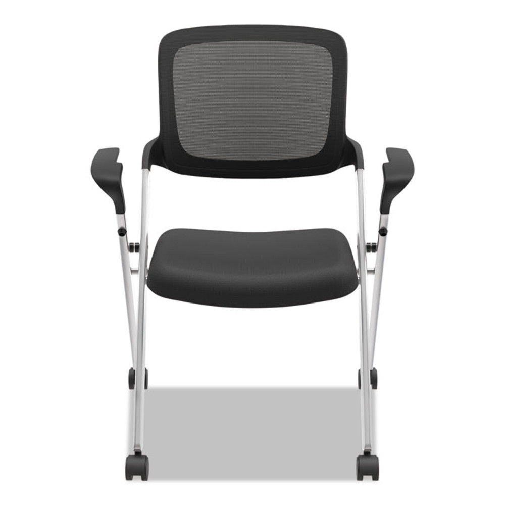 HON COMPANY VL314SLVR VL314 Mesh Back Nesting Chair, Supports Up to 250 lb, 19" Seat Height, Black Seat, Black Back, Silver Base