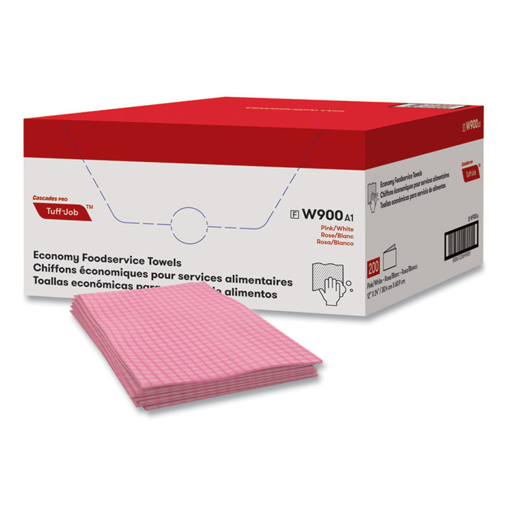 CASCADES TISSUE GROUP PRO W900 Tuff-Job Foodservice Towels, 12 x 24, Pink/White, 200/Carton