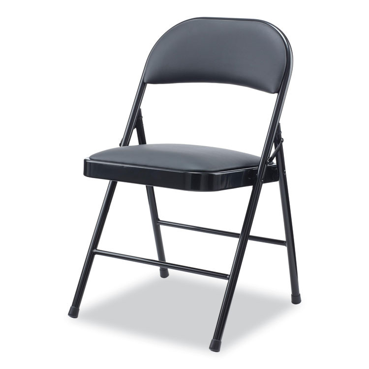 ALERA CA9416 Alera PU Padded Folding Chair, Supports Up to 250 lb, Black Seat, Black Back, Black Base, 4/Carton
