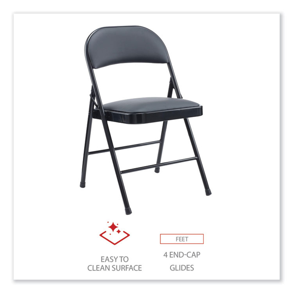 ALERA CA9416 Alera PU Padded Folding Chair, Supports Up to 250 lb, Black Seat, Black Back, Black Base, 4/Carton