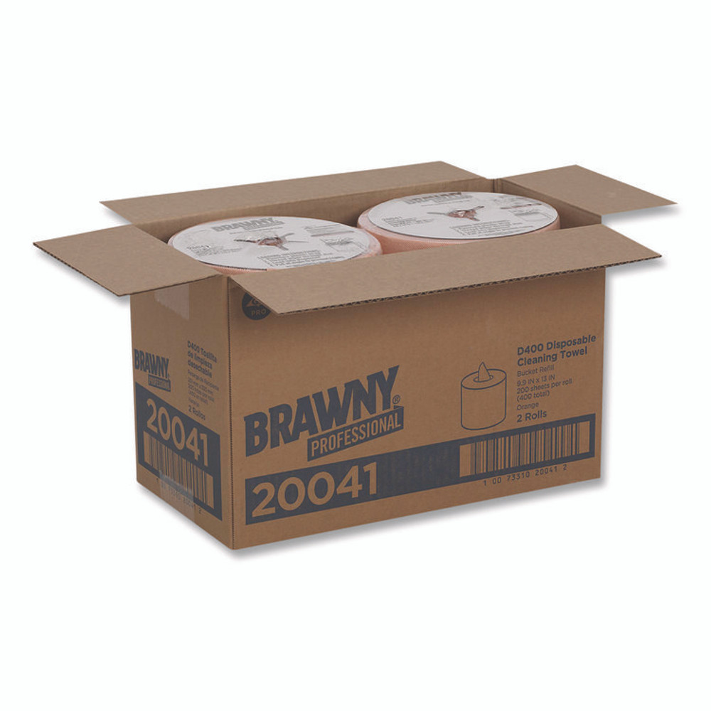 GEORGIA PACIFIC Brawny® Professional 20041 Medium-Duty Wiper Refill, 1-Ply, 10 x 13, Unscented, Orange, 200/Roll, 2 Rolls/Carton