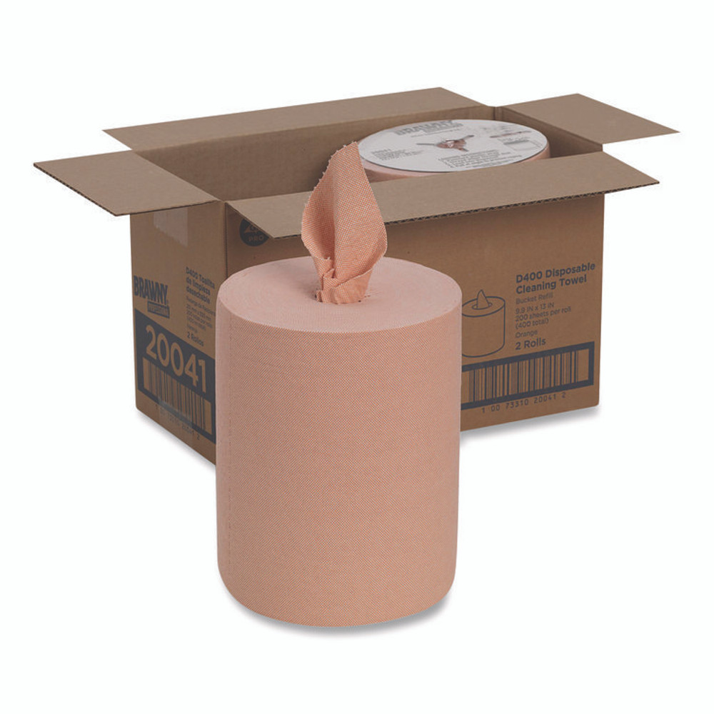 GEORGIA PACIFIC Brawny® Professional 20041 Medium-Duty Wiper Refill, 1-Ply, 10 x 13, Unscented, Orange, 200/Roll, 2 Rolls/Carton