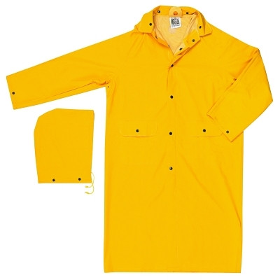 MCR Safety Classic Series Rain Coat, Detachable Hood, 0.35 mm, PVC on Polyester, Yellow, Large