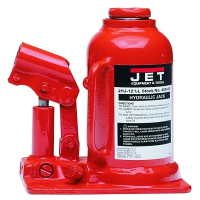WMH Tool Group Jet® JHJ Series Heavy-Duty Industrial Bottle Jack, 4-1/8 in W x 6-1/2 in L x 9-1/2 in H, Standard, 12-1/2 ton