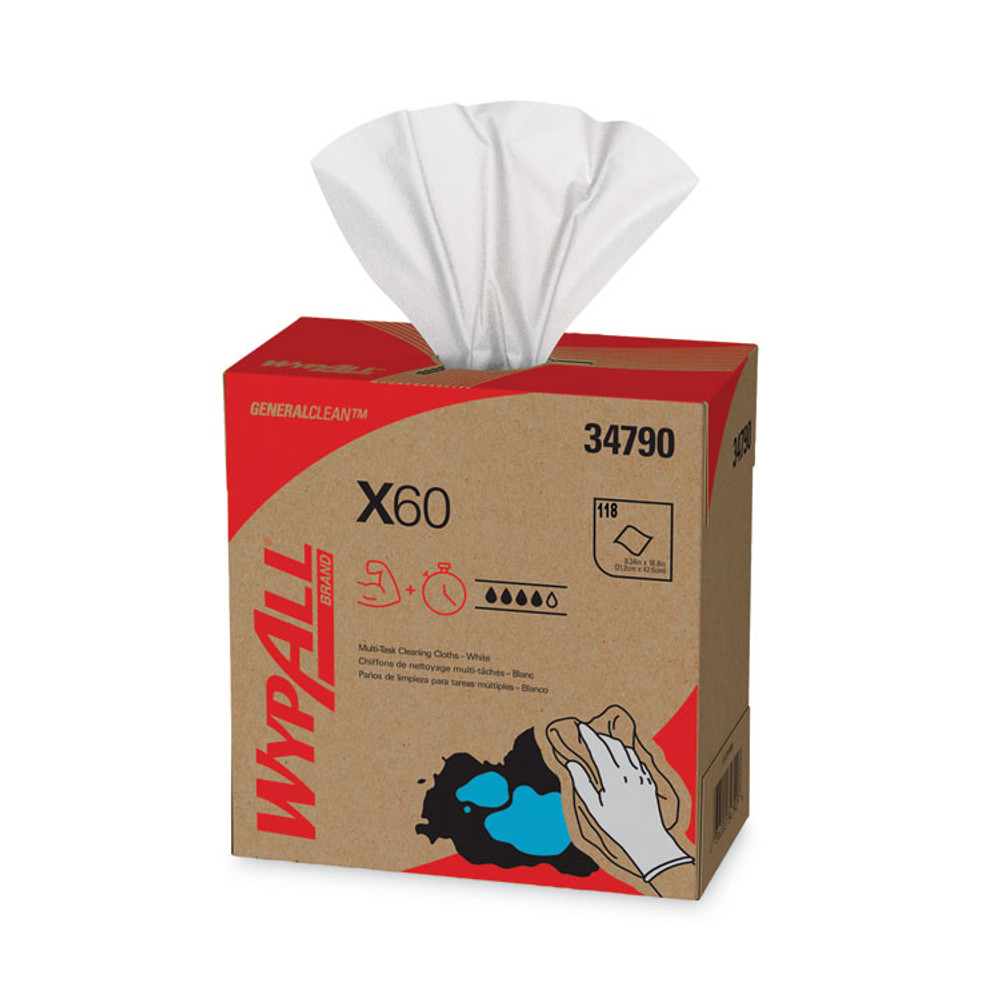 KIMBERLY-CLARK PROFESSIONAL WypAll® 34790CT General Clean X60 Cloths, POP-UP Box, 8.34 x 16.8, White, 118/Box, 10 Boxes/Carton