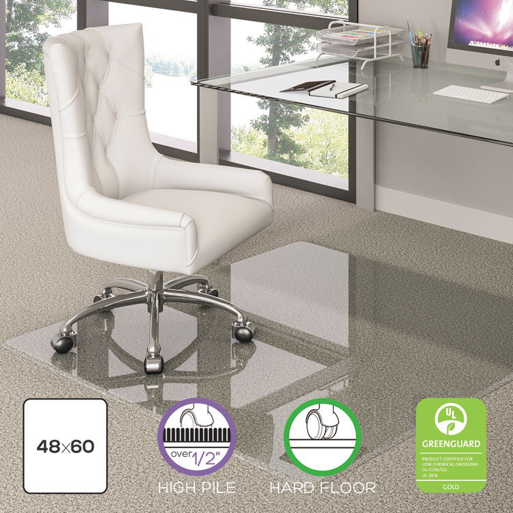 DEFLECTO CORPORATION CMG70434860 Premium Glass Chair Mat for Flat to Plush Pile Carpeted and Hard Floors, Rectangular, Polished Edges, 48" x 60", Clear
