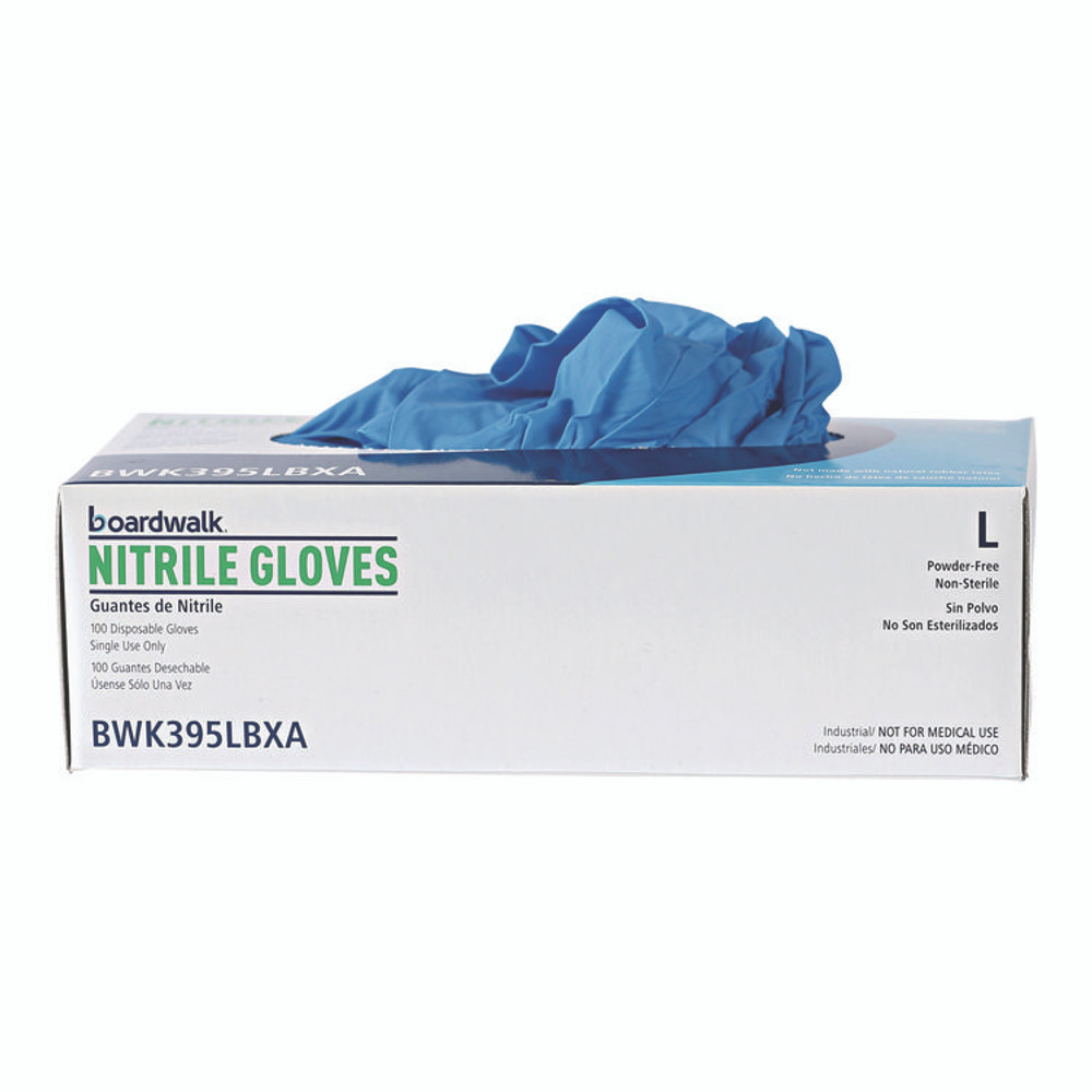 BOARDWALK 395LBXA Disposable General-Purpose Powder-Free Nitrile Gloves, Large, Blue, 5 mil, 100/Box