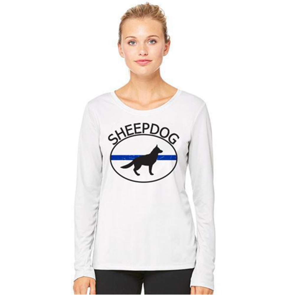 Thin Blue Line WOM-LS-WHITE-SHEEP-LARGE Women's - Thin Blue Line Sheepdog Long Sleeve