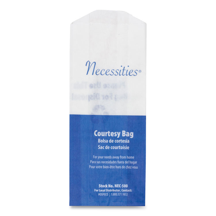 HOSPECO NEC-500 Feminine Hygiene Convenience Disposal Bag, 3" x 1.5" x 7.75", White, 500/Carton