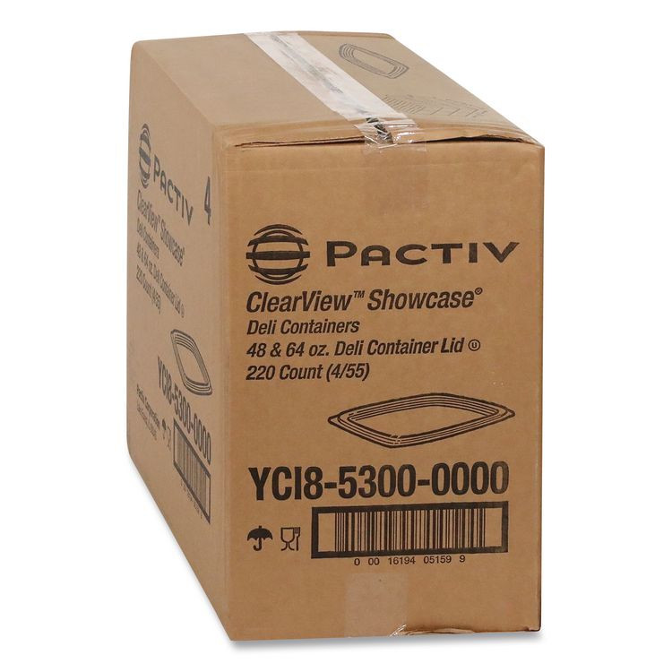 PACTIV EVERGREEN CORPORATION YCI85300 Showcase Deli Container Lid, Flat Lid For 3-Compartment 48/64 oz Containers, 9 x 7.38 x 0.19, Clear, Plastic, 220/Carton