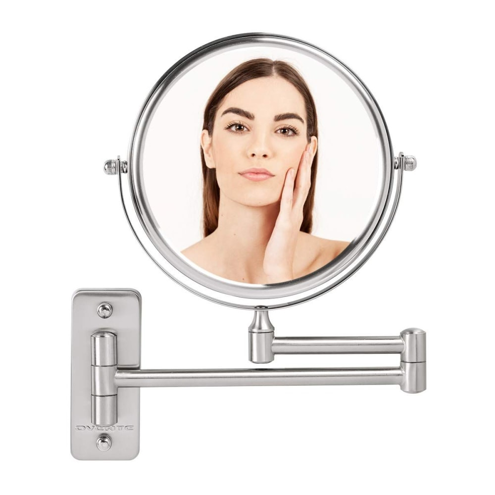 TOPNET, INC. MNLFW70BR1X7X Ovente MNLFW70BR1X7X Wall-Mounted Double-Sided Vanity Makeup Mirror, 7X Magnification, Nickel