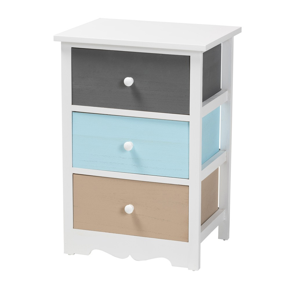 WHOLESALE INTERIORS, INC. 2721-12249 Baxton Studio Kalila 3-Drawer Nightstand, White/Multicolor