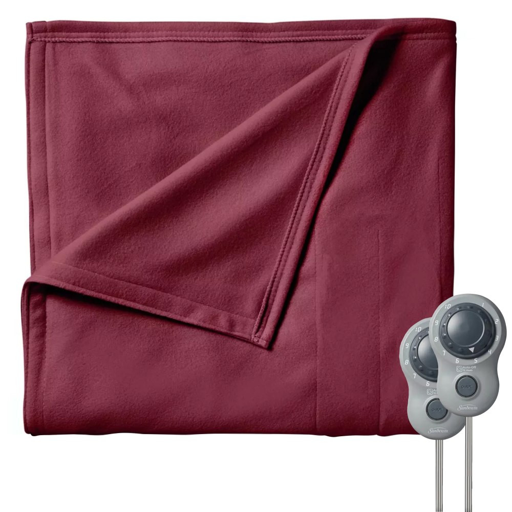 NEWELL BRANDS INC. Sunbeam 995117984M  King-Size Electric Fleece Heated Blanket With Dual Zone, 90in x 100in, Garnet