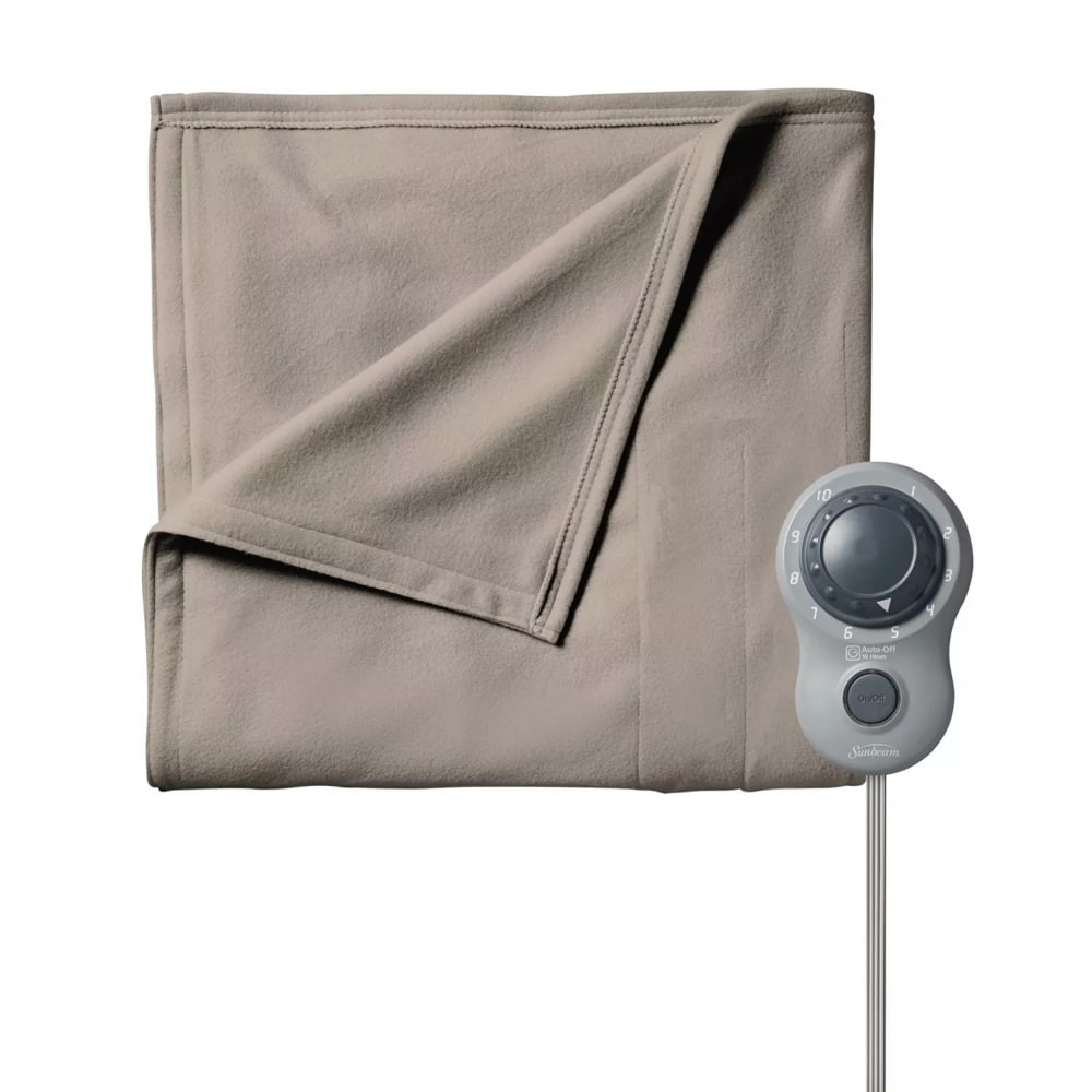 NEWELL BRANDS INC. 995117982M Sunbeam Full-Size Electric Fleece Heated Blanket, 72in x 84in, Mushroom