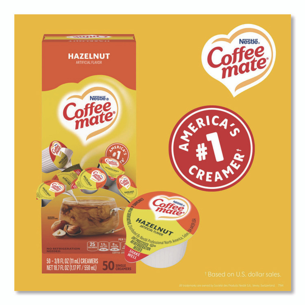 NESTLE Coffee mate® 35180BX Liquid Coffee Creamer, Hazelnut, 0.38 oz Mini Cups, 50/Box