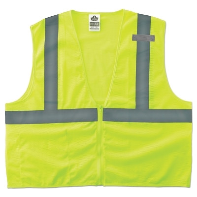 Ergodyne GloWear® Safety Vest, 8210Z, Mesh, Class 2, Type R, 2 in Reflective Tape, 2 Pockets, Zipper, Small/Medium, Lime