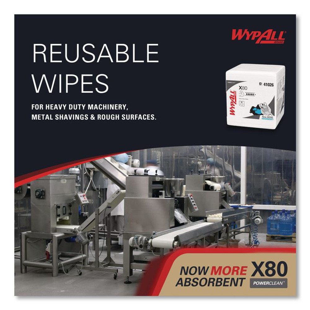 KIMBERLY-CLARK PROFESSIONAL WypAll® 41026 Power Clean X80 Heavy Duty Cloths, 1/4 Fold, 12.5 x 12, White, 50/Box, 4 Boxes/Carton