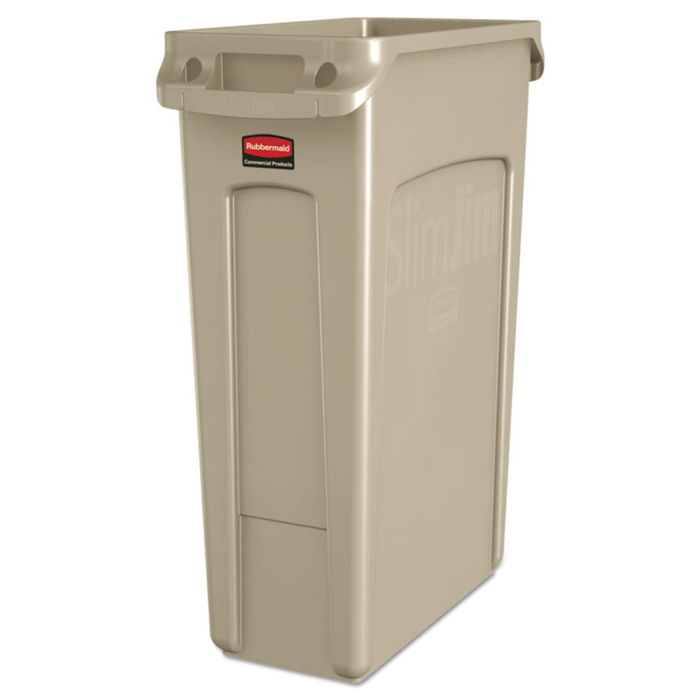 RUBBERMAID COMMERCIAL PROD. 354060BG Slim Jim with Venting Channels, 23 gal, Plastic, Beige