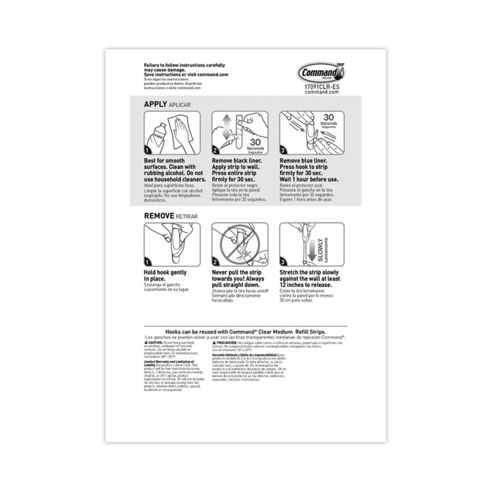 3M/COMMERCIAL TAPE DIV. Command™ 17091CLRCABP Clear Hooks and Strips, Medium, Plastic, 2 lb Capacity, 50 Hooks with 50 Adhesive Strips/Carton