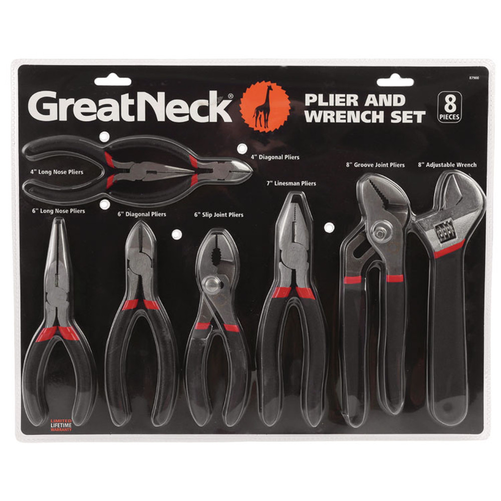 GREAT NECK SAW MFG. 87900 8-Piece Steel Pliers and Wrench Tool Set