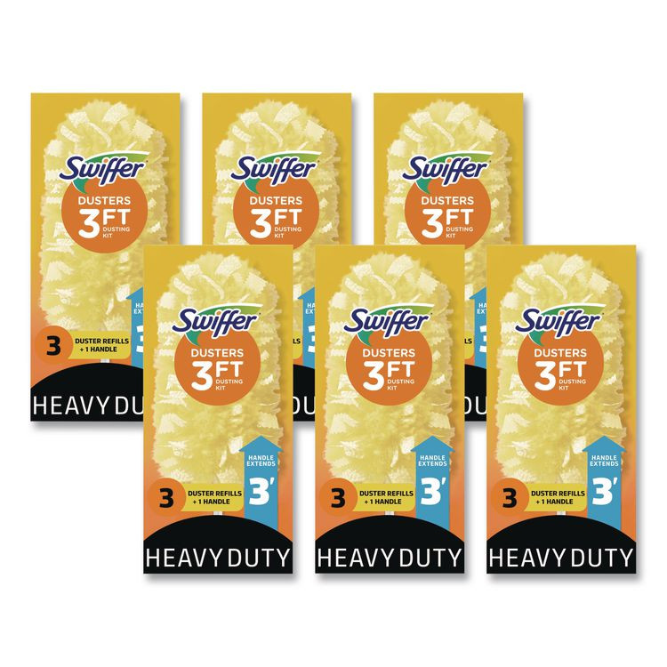 PROCTER & GAMBLE Swiffer® 82074CT Heavy Duty Dusters with Extendable Handle, Plastic Handle Extends to 3 ft, 1 Handle and 3 Dusters/Kit, 6 Kits/Carton