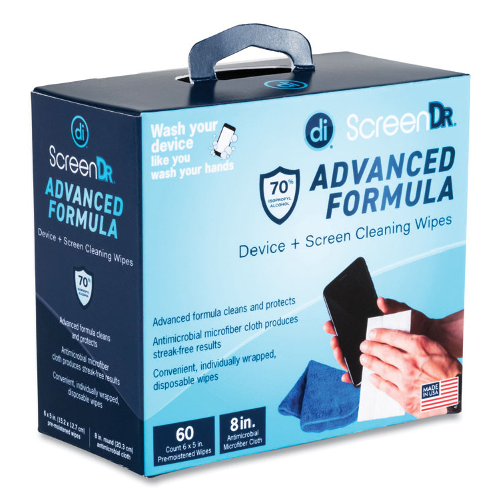 DIGITAL INNOVATIONS 32347 ScreenDr Device and Screen Cleaning Wipes, Includes 60 Individually Wrapped Wipes and 8" Microfiber Cloth, 6 x 5, White