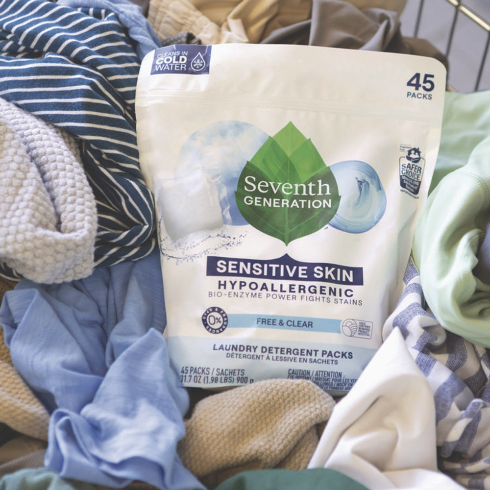 SEVENTH GENERATION 22977 Natural Laundry Detergent Packs, Powder, Unscented, 45 Packets/Pack