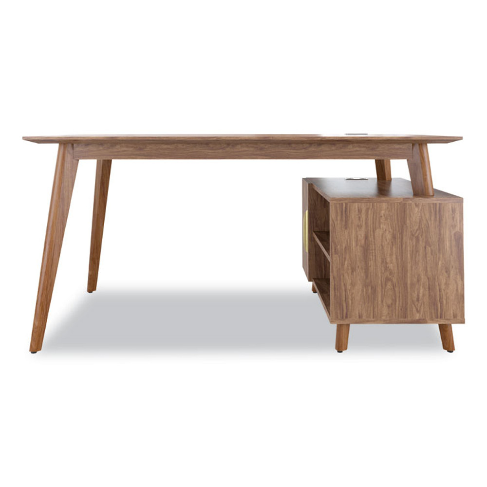 UNION & SCALE 24398973 MidMod Storage Desk, Gold Pull, 59.7" x 29.4" x 29.5", Espresso