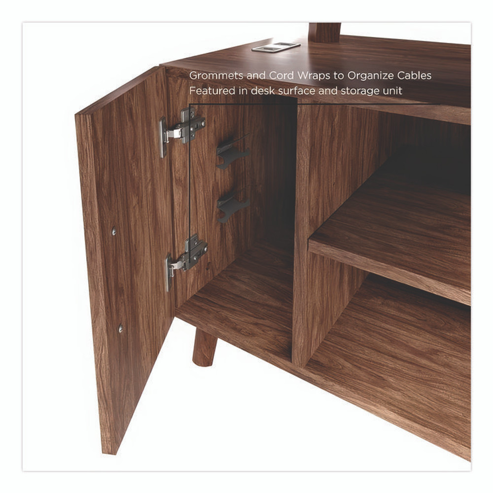 UNION & SCALE 24398973 MidMod Storage Desk, Gold Pull, 59.7" x 29.4" x 29.5", Espresso