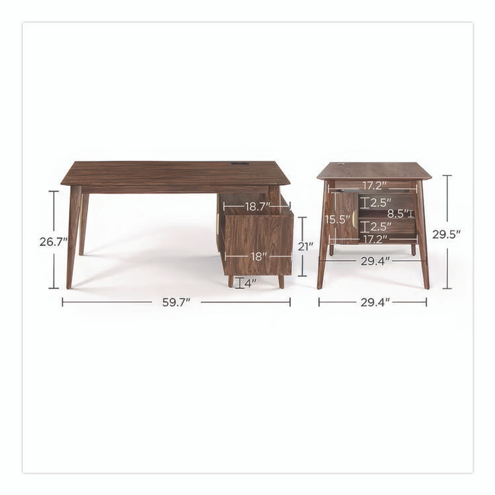 UNION & SCALE 24398973 MidMod Storage Desk, Gold Pull, 59.7" x 29.4" x 29.5", Espresso
