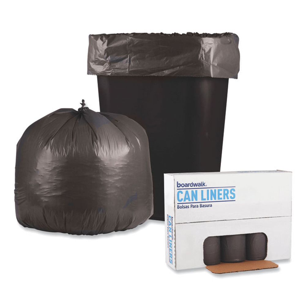 BOARDWALK 3036SH Low-Density Waste Can Liners, 30 gal, 0.95 mil, 30" x 36", Gray, Perforated Roll, 25 Bags/Roll, 4 Rolls/Carton