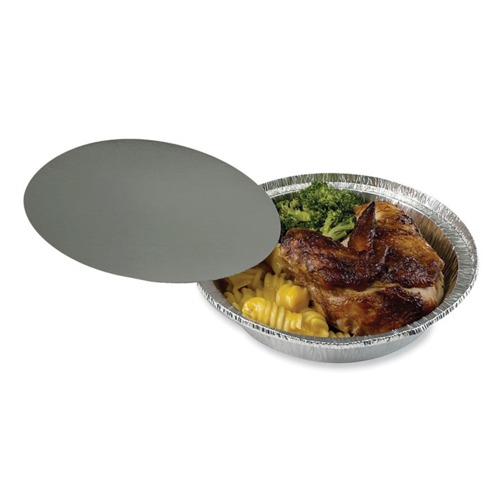 BOARDWALK ROUND7FLID Round Aluminum To-Go Container Lids, Flat Lid, 7" Diameter, Silver, Paper, 500/Carton
