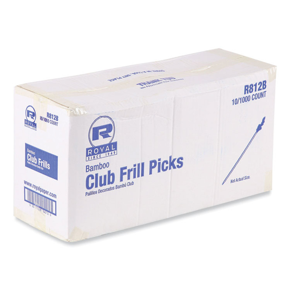 AMERCAREROYAL R812B Cellophane-Frill Wood Picks, Bamboo, 4" Assorted, 10,000/Carton