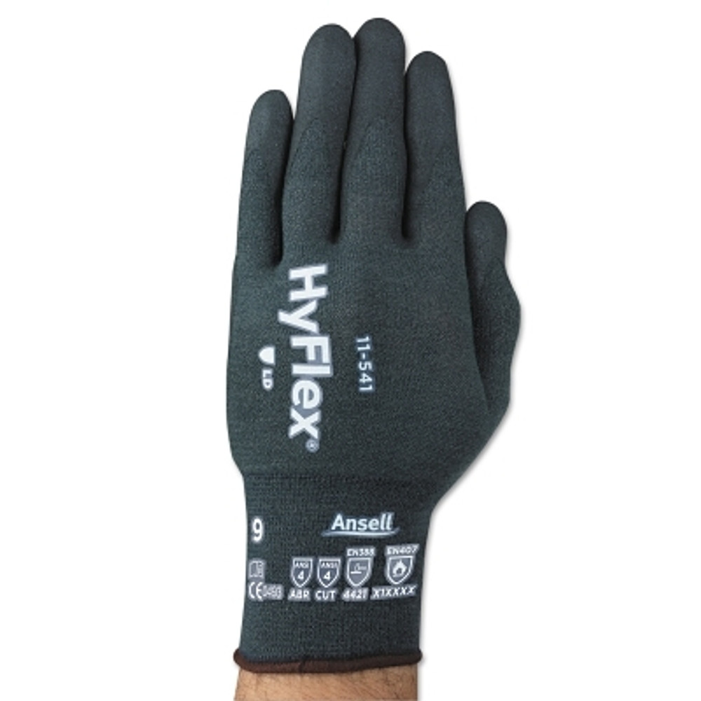 Ansell HyFlex® 11541090 11-541 Nitrile Foam Palm Coated Gloves, Size 9, Gray