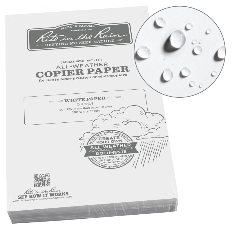 Rite in the Rain 8514 All-Weather Printer Paper - 8.5 x 14 - 200 Sheets - White