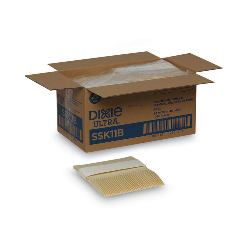 GEORGIA PACIFIC Dixie® SSK11B SmartStock Plastic Cutlery Refill, Series-O, Mediumweight Knife, Beige, 40/Pack, 24 Packs/Carton