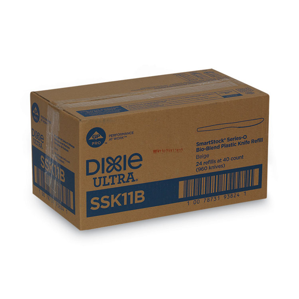 GEORGIA PACIFIC Dixie® SSK11B SmartStock Plastic Cutlery Refill, Series-O, Mediumweight Knife, Beige, 40/Pack, 24 Packs/Carton