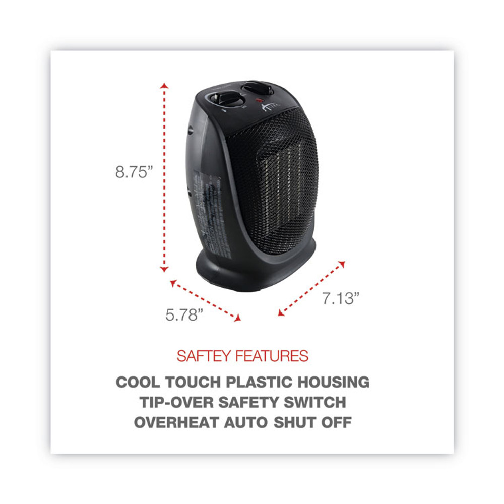 ALERA HECH09 Ceramic Heater, 1,500 W, 7.12 x 5.87 x 8.75, Black